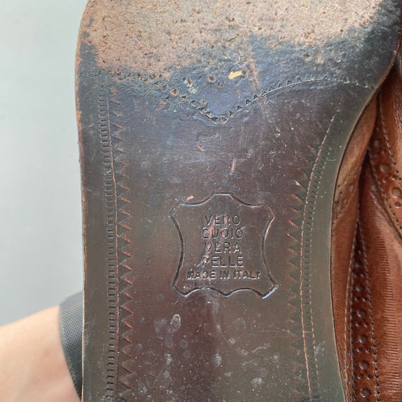 Vintage BALLY Italian Brown Leather Wing Tip Brogue Oxford Dress Shoes Mens 10.5 - Picture 12 of 16